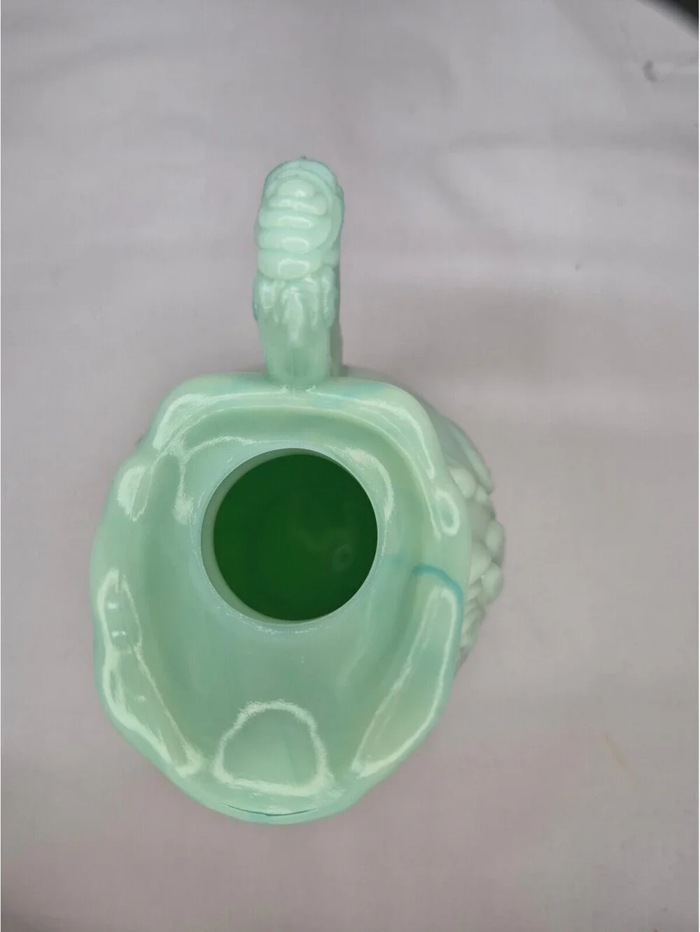 Vintage Avon Light Green Milk Glass Pitcher with Raised Floral Design J36